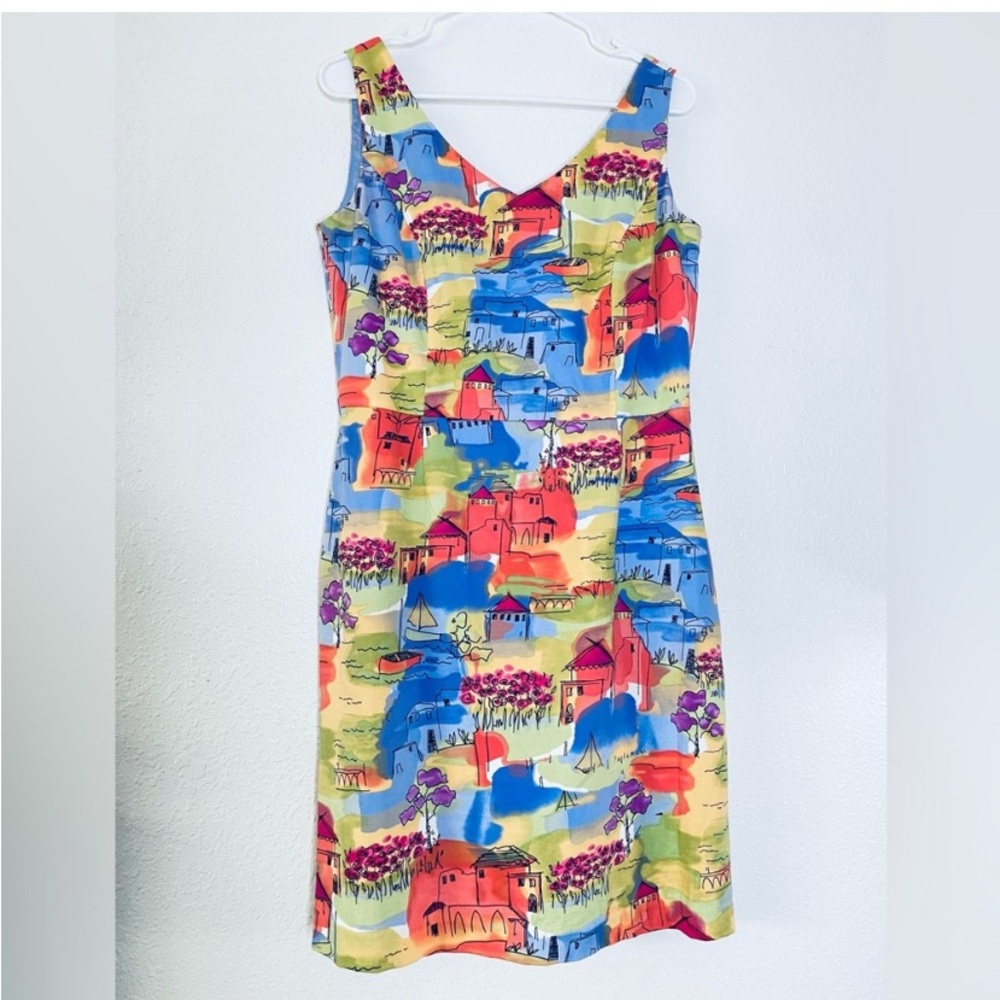 Coldwater Creek Seaside Village Boho Artsy Vacation Sheath Tank Dress 10 Petite